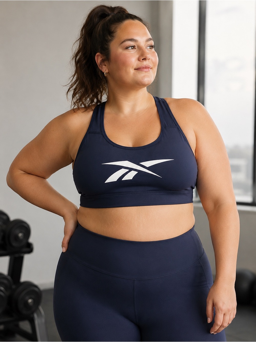 Reebok Lux Vector 2X Navy Racerback Sports Bra Activewear Workout NWT